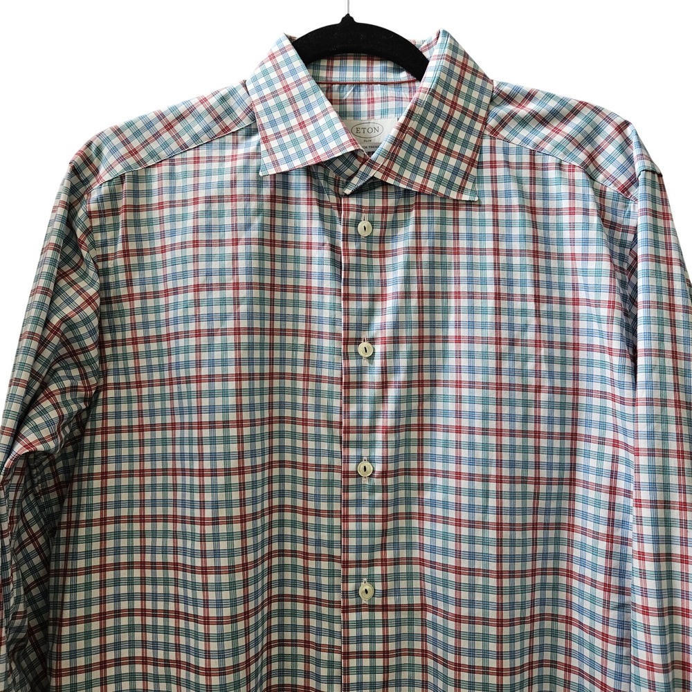 ETON Slim Trunk Club Mens Multicolor Checker Plaid Button Up‎ Dress Shirt 41/ 16